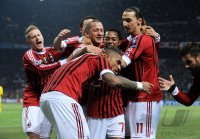 Fussball CHL  Saison 2011/2012: JUBEL mit Ignazio Abate, Kevin Prince Boateng, Robinho, Zlatan Ibrahimovic (v.li., AC Mailand)