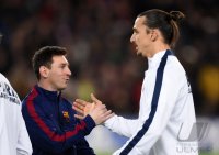 Fussball CHL  Saison 2014/2015: Lionel Messi (Barca) und Zlatan Ibrahimovic (Paris Saint-Germain)