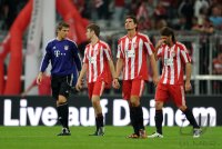 Fussball 1. Bundesliga Saison 2010/2011: Hans Joerg Butt, Thomas Mueller,  Mario Gomez, Martin Demichelis (v.li., FC Bayern Muenchen)
