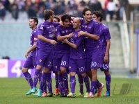 FUSSBALL SERIE A:   Jubel mit Ljajic Adem, Aquilani Alberto, Borja Valero, Luca Toni (v. li. AC Florenz)