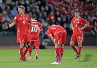 Fussball U21-EURO 2011 FINALE:  Enttaeuschung bei Fabian Lustenberger, Xherdan Shaqiri , Admir Mehmedi , Fabian Frei (v. li., Schweiz)