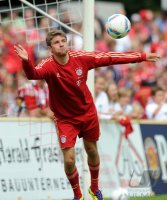 Fussball 1. Bundesliga: Thomas Mueller (FC Bayern Muenchen) als Torwart im Tor
