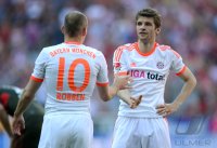 Fussball 1. Bundesliga, Saison 2011/2012:  Thomas Mueller (re.) mit Arjen Robben (FC Bayern Muenchen)