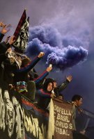 Fussball Europa League Saison 2013/2014: FC Basel Fans mit Pyros