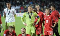 Fussball U21-EURO 2011 FINALE:  Enttaeuschung nach der Niederlage Benjamin Siegrist , Yann Sommer , Innocent Emeghara , Amir Abrashi (v. li., Schweiz)