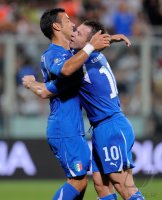 Fussball International EM 2012-Qualifikation: Fabio QUAGLIARELLA, Antonio CASSANO (v. li., Italien)