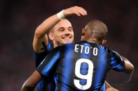 FUSSBALL SERIE A:  JUBEL Wesley Sneijder,Samuel Eto'o , Eto (v. li., Inter Mailand)