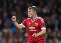 Fussball CHL 15/16 Gruppenphase: JUBEL Bastian Schweinsteiger (Manchester United FC)