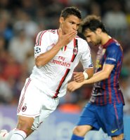 Fussball Champions League  Saison 2011/2012:  JUBEL nach dem Tor Thiago Silva (AC Mailand)