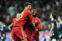 Fussball 1. Bundesliga, Saison 2011/2012:  JUBEL Mario Gomez (FC Bayern Muenchen) und David Alaba (FC Bayern Muenchen)