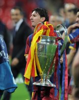 Fussball Champions League Finale 2011: JUBEL mit Pokal Lionel Messi (Barca)