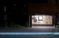 Tuebingen - Hirschau, beschmiertes Bushaltestellenhaeuschen