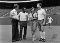 Fussball Christian Neureuther, Pele, Rosi Mittermaier, Franz Beckenbauer in New York