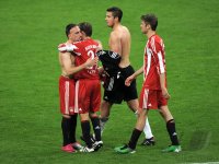Fussball 1. Bundesliga : Franck Ribery, Philipp Lahm , Thomas Mueller (v.li., FC Bayern Muenchen)
