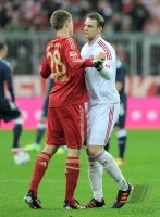 Fussball 1. Bundesliga, Saison 2011/2012:  Holger Badstuber, Torwart Manuel Neuer (v. li., FC Bayern Muenchen)