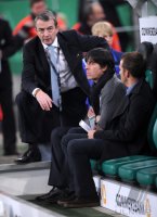 Fussball International EM 2012 Testspiel:  DFB Generalsekretaer Wolfgang Niersbach, Trainer Joachim LOEW mit Co Trainer Hansi Flick (v.li., Deutschland)