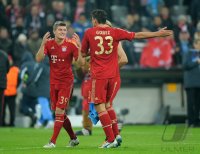Fussball CHL  Saison 2011/2012:  Toni Kroos , Mario Gomez  (v. li., FC Bayern Muenchen)