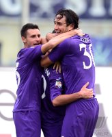 FUSSBALL SERIE A:   Jubel mit Pasqual Manuel und Luca Toni (v. li. AC Florenz)