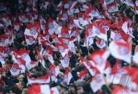 Fussball 1. Bundesliga, Saison 2012/2013:  FC Bayern Muenchen Fankurve mit Fahnen