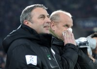 Fussball 1. Bundesliga, Saison 2011/2012:  Manager Klaus Allofs , Trainer Thomas Schaaf (v. li., SV Werder Bremen)
