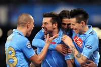 Fussball Champions League  Saison 2011/2012:  Ezequiel Lavezzi (re.) mit Edinson Cavani (Neapel)