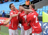 Fussball U21-Europameisterschaft 2011: JUBEL nach dem Tor zum 1:0, Mario Gavranovic , Granit Xhaka , Innocent Emeghara, Fabian Frei , Philippe Koch (v. li., Schweiz)