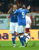 Fussball International WM Qualifikation 2014:  Jubel Giorgio Chiellini und Mario Balotelli (v. li., Italien)