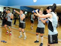 Frauen Fussball Nationalmannschaft: (v. li., ) Almuth Schult, Ursula Holl and Kim Kulig