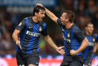 FUSSBALL SERIE A: Jubel von Diego Milito und Cassano Antonio (v. li., Inter Mailand)