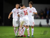 Fussball U21-Europameisterschaft 2011:  JUBEL mit Granit Xhaka , Francois Affolter , Timm Klose (v. li., Schweiz)