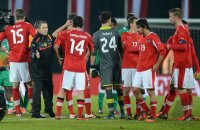 Fussball International:  Trainer Marcel Koller, Julian BAUMGARTLINGER, Torwart Heinz Lindner, Veli Kavlak (v. li., Oesterreich)