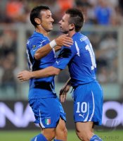 Fussball International EM 2012-Qualifikation: Fabio QUAGLIARELLA, Antonio CASSANO (v. li., Italien)