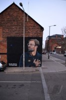 Fussball CHL 18/19 Achtelfinale: Trainer Klopp (FC Liverpool) als Wandmalerei