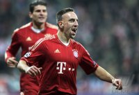 Fussball CHL  Saison 2011/2012:  Jubel nach dem Tor zum 1:0 Franck Ribery (FC Bayern Muenchen)
