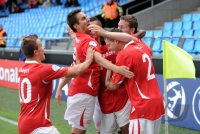 Fussball U21-Europameisterschaft 2011: JUBEL nach dem Tor zum 1:0, Xherdan Shaqiri , Mario Gavranovic, Innocent Emeghara , Fabian Frei , Philippe Koch (v.li., Schweiz)