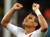 Fussball Champions League  Saison 2011/2012:  JUBEL nach dem Tor Thiago Silva (AC Mailand)