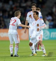 Fussball U21-EURO 2011 FINALE:  JUBEL nach dem SIEG mit Iker Muniain , Javi Martinez , Thiago Alcantara (v. li., Spanien)