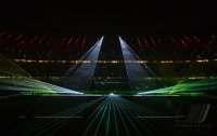 Fussball 1. Bundesliga, Saison 2012/2013:  Der FCB wuenscht Frohe Weihnachten mit einer LASER SHOW in der Allianz Arena