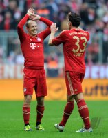 Fussball 1. Bundesliga, Saison 2011/2012:  Arjen Robben (li,) mit Mario Gomez (FC Bayern Muenchen)