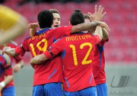 Fussball U21-Europameisterschaft 2011: JUBEL Thiago Alcantara , Ander Herrera , Martin Montoya (v.li., Spanien)