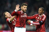 FUSSBALL SERIE A:  Cassano Antonio, Antonio Nocerino , Robinho (v. li., AC Mailand)