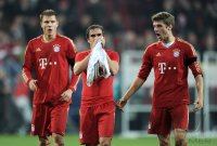 Fussball 1. Bundesliga, Saison 2011/2012:  Holger Badstuber , Philipp Lahm , Thomas Mueller (V.LI., FC Bayern Muenchen)