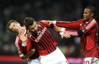 FUSSBALL SERIE A:  Cassano Antonio, Antonio Nocerino , Robinho (v. li., AC Mailand)
