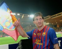 Fussball UEFA SUPER CUP 2011: JUBEL Lionel Messi (Barca)