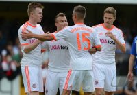 Fussball 1. Bundesliga : Kevin Friesenbichler , Xherdan Shaqiri, Oliver Markowitz, Benno Schmitz (v. li., FC Bayern Muenchen)