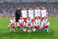Fussball International: POLEN TEAMFOTO (v. li. hinten) Lukasz Fabianski, Grzegorz Wojtkowiak, Robert Lewandowski, Tomasz Jodlowiec, Maciej Sadlok (v. li., unten) Lukasz Piszczek, Adam Matuszczyk, Ludovic Obraniak, Adrian Mierzejewski, Rafael Murawski