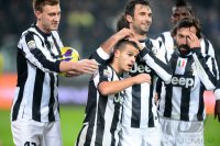 FUSSBALL SERIE A: Bendtner Nicklas, Giovinco Sebastian, Vucinic Mirko und Andrea Pirlo (v. li., Juventus Turin)