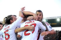 FUSSBALL SERIE A:  Jubel mit Philippe Mexes, Kevin Prince Boateng, Zlatan Ibrahimovic (v. li., AC Mailand)