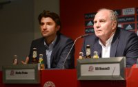 Basketball 1. Bundesliga 2012/2013:  Sportdirektor Marko Pesic, Praesident Uli Hoeness (v. li., FC Bayern Muenchen)