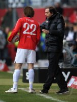 1. Fussball Bundesliga: Christian Fuchs mit Trainer Thomas Tuchel (1. FSV Mainz 05)